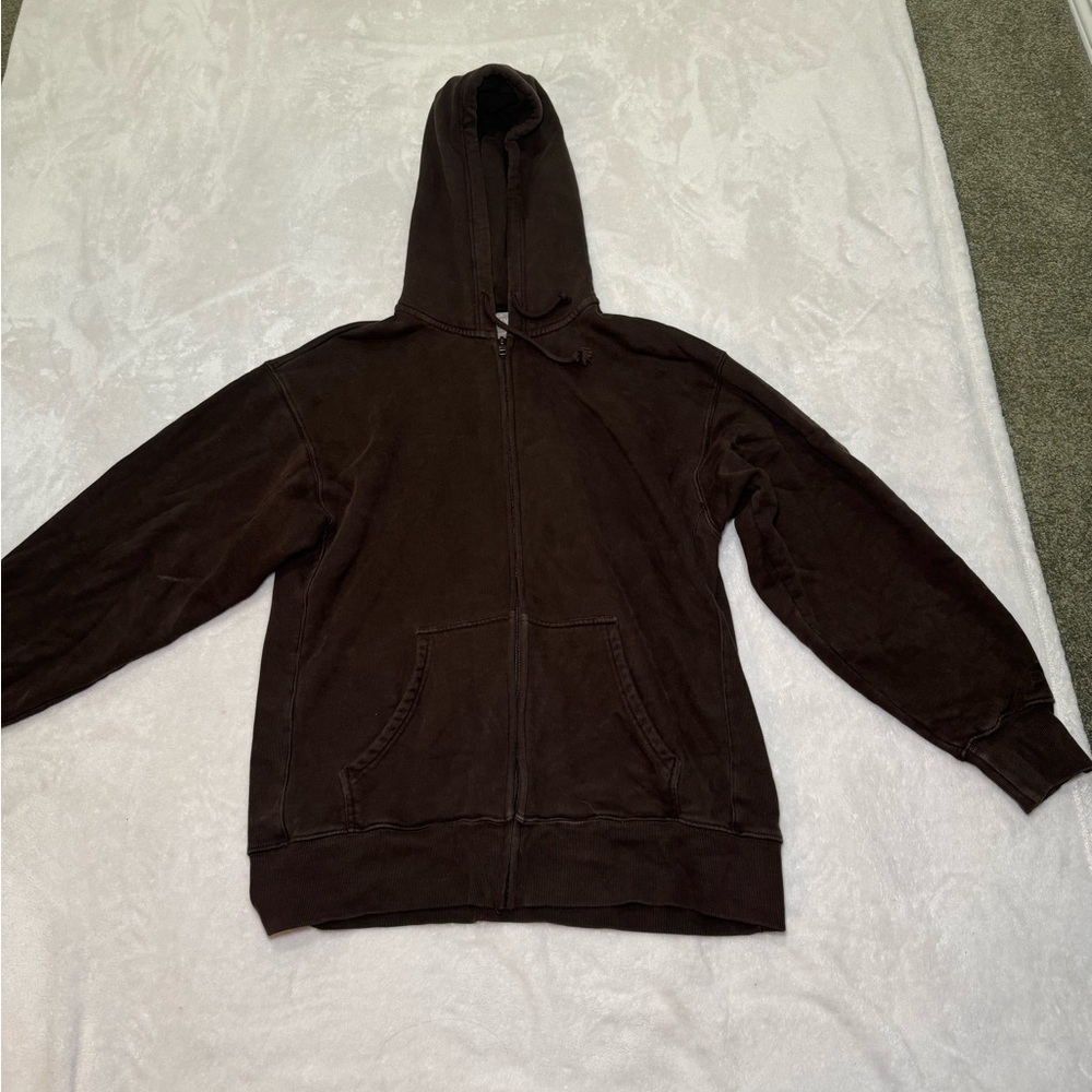 Aritzia TNA Cozy SweatFleece Boyfriend Zip Up Hoodie Rich Mocha Brown​​​